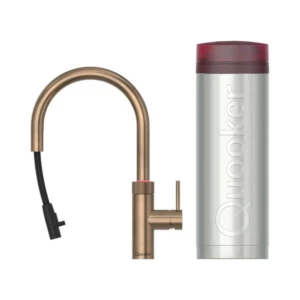 Quooker Flex Round koud, warm en kokendwaterkraan met uittrekbare perlator (messing patina)