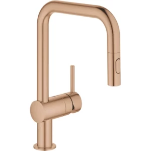 GROHE Minta 1-gats keukenkraan met draaibare U-uitloop en uittrekbare dual spray goud messing