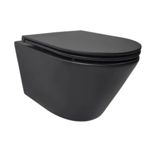 Wiesbaden Vesta rimless wandcloset Tornado flush mat zwart met Flatline toiletzitting