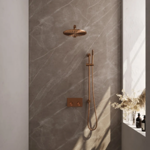 Brauer Copper Edition thermostatische inbouw regendouche met drukknoppen SET 62 met 30 cm douchekop en rechte muurarm en staaf handdouche en doucheslang en geïntegreerde... -...