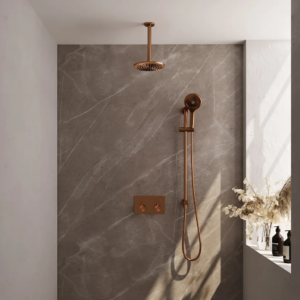 Brauer Copper Edition thermostatische inbouw regendouche met drukknoppen SET 71 met 20 cm douchekop en plafondarm en 3-standen handdouche en doucheslang en geïntegreerde... -...