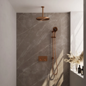 Brauer Copper Edition thermostatische inbouw regendouche met drukknoppen SET 72 met 30 cm douchekop en plafondarm en 3-standen handdouche en doucheslang en geïntegreerde... -...