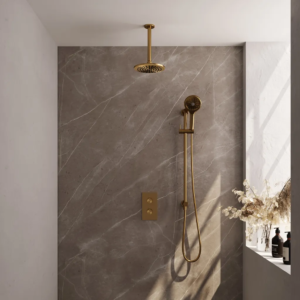 Brauer Gold Carving thermostatische inbouw regendouche 3-weg omstelling SET 47 met 20 cm douchekop en plafondarm en 3-standen handdouche en doucheslang en geïntegreerde... -...