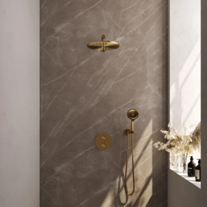 Brauer Gold Carving thermostatische inbouw regendouche 3-weg rond SET 80 met 30 cm douchekop en rechte muurarm en 3-standen handdouche en doucheslang en wandaansluitbocht...