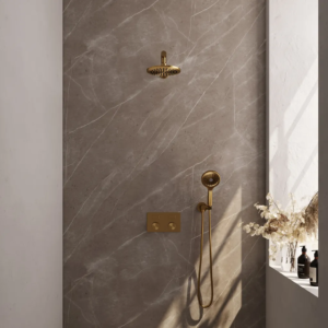 Brauer Gold Carving thermostatische inbouw regendouche met drukknoppen SET 55 met 20 cm douchekop en rechte muurarm en 3-standen handdouche en doucheslang en...