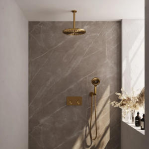 Brauer Gold Carving thermostatische inbouw regendouche met drukknoppen SET 60 met 30 cm douchekop en plafondarm en 3-standen handdouche en doucheslang en wandaansluitbocht...