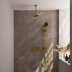 Brauer Gold Carving thermostatische inbouw regendouche met drukknoppen SET 71 met 20 cm douchekop en plafondarm en 3-standen handdouche en doucheslang en geïntegreerde...