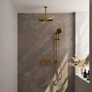 Brauer Gold Carving thermostatische inbouw regendouche met drukknoppen SET 72 met 30 cm douchekop en plafondarm en 3-standen handdouche en doucheslang en geïntegreerde...