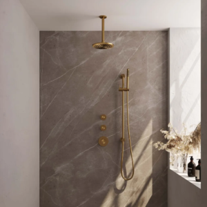 Brauer Gold Carving thermostatische inbouw regendouche SET 17 met 20 cm douchekop en plafondarm en staaf handdouche en doucheslang en geïntegreerde glijstang goud geborsteld...