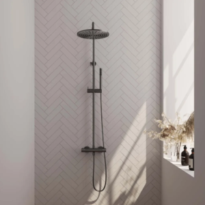 Brauer Gunmetal Carving opbouw thermostatische regendouche SET 03 met 30 cm douchekop en staaf handdouche en doucheslang gunmetal geborsteld PVD - Loodgieter in hengelo