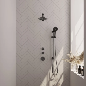 Brauer Gunmetal Carving thermostatische inbouw regendouche SET 19 met 20 cm douchekop en rechte muurarm en 3-standen handdouche en doucheslang en geïntegreerde glijstang... -...