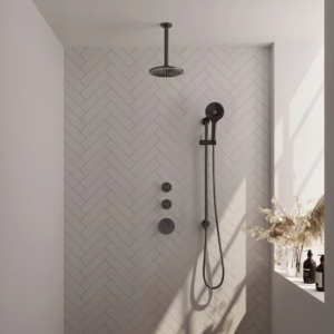 Brauer Gunmetal Carving thermostatische inbouw regendouche SET 23 met 20 cm douchekop en plafondarm en 3-standen handdouche en doucheslang en geïntegreerde glijstang gunmetal......