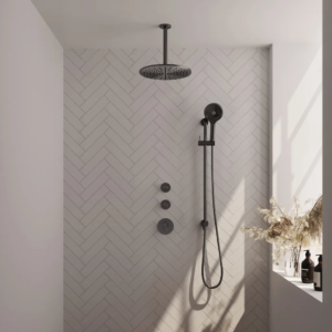 Brauer Gunmetal Carving thermostatische inbouw regendouche SET 24 met 30 cm douchekop en plafondarm en 3-standen handdouche en doucheslang en geïntegreerde glijstang gunmetal......