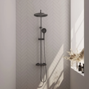 Brauer Gunmetal Edition opbouw thermostatische regendouche SET 04 met 30 cm douchekop en 3-standen handdouche en doucheslang gunmetal geborsteld PVD - Loodgieter in hengelo