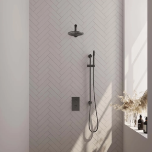 Brauer Gunmetal Edition thermostatische inbouw regendouche 3-weg omstelling SET 37 met 20 cm douchekop en rechte muurarm en staaf handdouche en doucheslang en geïntegreerde... -...