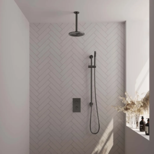 Brauer Gunmetal Edition thermostatische inbouw regendouche 3-weg omstelling SET 41 met 20 cm douchekop en plafondarm en staaf handdouche en doucheslang en geïntegreerde... -...