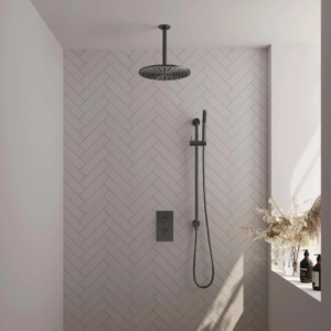 Brauer Gunmetal Edition thermostatische inbouw regendouche 3-weg omstelling SET 42 met 30 cm douchekop en plafondarm en staaf handdouche en doucheslang en geïntegreerde... -...