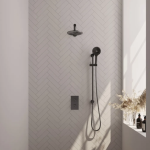 Brauer Gunmetal Edition thermostatische inbouw regendouche 3-weg omstelling SET 43 met 20 cm douchekop en rechte muurarm en 3-standen handdouche en doucheslang en...