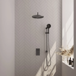 Brauer Gunmetal Edition thermostatische inbouw regendouche 3-weg omstelling SET 46 met 30 cm douchekop en gebogen muurarm en 3-standen handdouche en doucheslang en...