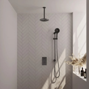 Brauer Gunmetal Edition thermostatische inbouw regendouche 3-weg omstelling SET 47 met 20 cm douchekop en plafondarm en 3-standen handdouche en doucheslang en geïntegreerde... -...