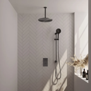 Brauer Gunmetal Edition thermostatische inbouw regendouche 3-weg omstelling SET 48 met 30 cm douchekop en plafondarm en 3-standen handdouche en doucheslang en geïntegreerde... -...