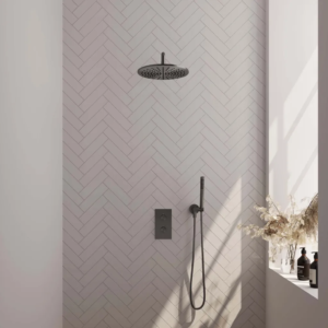 Brauer Gunmetal Edition thermostatische inbouw regendouche 3-weg omstelling SET 28 met 30 cm douchekop en gebogen muurarm en staaf handdouche en doucheslang en...