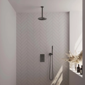 Brauer Gunmetal Edition thermostatische inbouw regendouche 3-weg omstelling SET 29 met 20 cm douchekop en plafondarm en staaf handdouche en doucheslang en wandaansluitbocht... -...