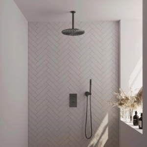 Brauer Gunmetal Edition thermostatische inbouw regendouche 3-weg omstelling SET 30 met 30 cm douchekop en plafondarm en staaf handdouche en doucheslang en wandaansluitbocht... -...
