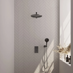 Brauer Gunmetal Edition thermostatische inbouw regendouche 3-weg omstelling SET 32 met 30 cm douchekop en rechte muurarm en 3-standen handdouche en doucheslang en... -...