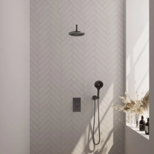 Brauer Gunmetal Edition thermostatische inbouw regendouche 3-weg omstelling SET 33 met 20 cm douchekop en gebogen muurarm en 3-standen handdouche en doucheslang en... -...