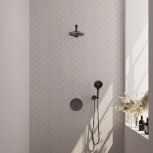 Brauer Gunmetal Edition thermostatische inbouw regendouche 3-weg rond SET 79 met 20 cm douchekop en rechte muurarm en 3-standen handdouche en doucheslang en wandaansluitbocht......