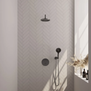 Brauer Gunmetal Edition thermostatische inbouw regendouche 3-weg rond SET 81 met 20 cm douchekop en gebogen muurarm en 3-standen handdouche en doucheslang en...