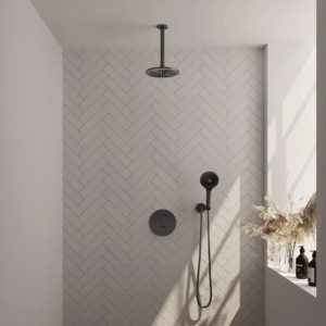 Brauer Gunmetal Edition thermostatische inbouw regendouche 3-weg rond SET 83 met 20 cm douchekop en plafondarm en 3-standen handdouche en doucheslang en wandaansluitbocht... -...