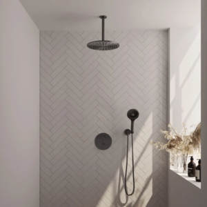 Brauer Gunmetal Edition thermostatische inbouw regendouche 3-weg rond SET 84 met 30 cm douchekop en plafondarm en 3-standen handdouche en doucheslang en wandaansluitbocht... -...