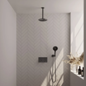 Brauer Gunmetal Edition thermostatische inbouw regendouche met drukknoppen SET 59 met 20 cm douchekop en plafondarm en 3-standen handdouche en doucheslang en...