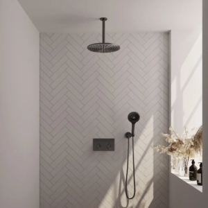 Brauer Gunmetal Edition thermostatische inbouw regendouche met drukknoppen SET 60 met 30 cm douchekop en plafondarm en 3-standen handdouche en doucheslang en...