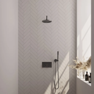 Brauer Gunmetal Edition thermostatische inbouw regendouche met drukknoppen SET 51 met 20 cm douchekop en gebogen muurarm en staaf handdouche en doucheslang en...
