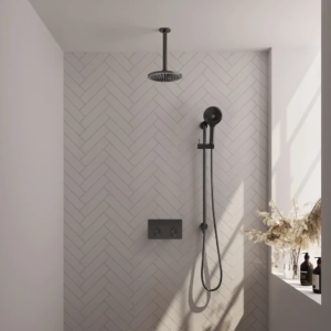 Brauer Gunmetal Edition thermostatische inbouw regendouche met drukknoppen SET 71 met 20 cm douchekop en plafondarm en 3-standen handdouche en doucheslang en geïntegreerde... -...
