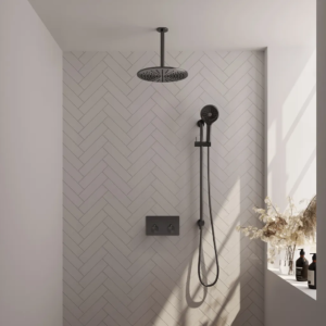 Brauer Gunmetal Edition thermostatische inbouw regendouche met drukknoppen SET 72 met 30 cm douchekop en plafondarm en 3-standen handdouche en doucheslang en geïntegreerde... -...