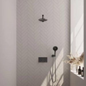 Brauer Gunmetal Edition thermostatische inbouw regendouche met drukknoppen SET 55 met 20 cm douchekop en rechte muurarm en 3-standen handdouche en doucheslang en... - Loodgieter...