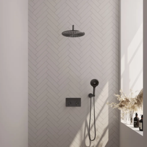 Brauer Gunmetal Edition thermostatische inbouw regendouche met drukknoppen SET 58 met 30 cm douchekop en gebogen muurarm en 3-standen handdouche en doucheslang en... -...