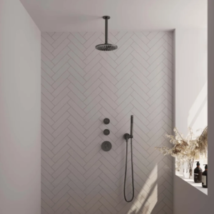 Brauer Gunmetal Edition thermostatische inbouw regendouche SET 05 met 20 cm douchekop en plafondarm en staaf handdouche en doucheslang en wandaansluitbocht gunmetal...