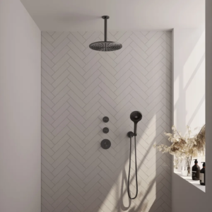 Brauer Gunmetal Edition thermostatische inbouw regendouche SET 12 met 30 cm douchekop en plafondarm en 3-standen handdouche en doucheslang en wandaansluitbocht gunmetal... -...