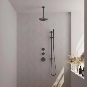 Brauer Gunmetal Edition thermostatische inbouw regendouche SET 17 met 20 cm douchekop en plafondarm en staaf handdouche en doucheslang en geïntegreerde glijstang gunmetal... -...