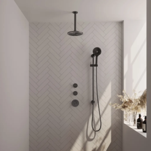 Brauer Gunmetal Edition thermostatische inbouw regendouche SET 23 met 20 cm douchekop en plafondarm en 3-standen handdouche en doucheslang en geïntegreerde glijstang gunmetal......
