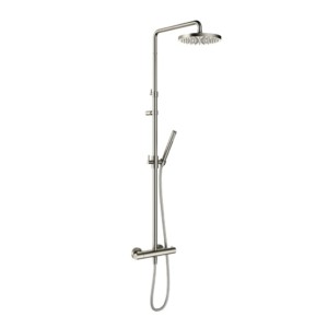 Hotbath Ace SDS11 opbouw regendoucheset met staafhanddouche en 20,6cm ronde hoofddouche aan glijstang geborsteld nikkel - Loodgieter in hengelo