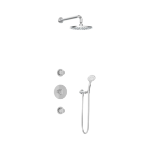 Hotbath Buddy IBS1 inbouw regendoucheset met ronde handdouche aan houder en 20cm ronde hoofddouche aan 35cm wandarm chroom - Loodgieter in hengelo