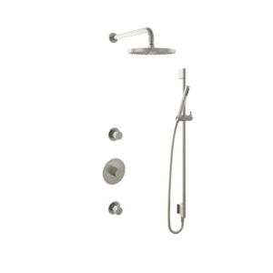 Hotbath Buddy IBS1 inbouw regendoucheset met staafhanddouche aan glijstang en 25cm ronde hoofddouche aan 35cm wandarm geborsteld nikkel - Loodgieter in hengelo