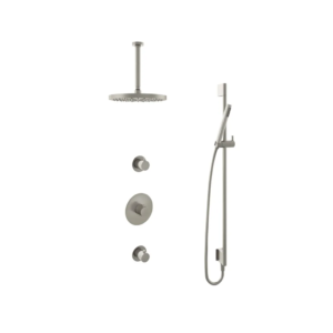 Hotbath Buddy IBS1 inbouw regendoucheset met staafhanddouche aan glijstang en 30cm ronde hoofddouche aan 30cm plafondarm geborsteld nikkel - Loodgieter in hengelo