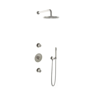 Hotbath Buddy IBS1 inbouw regendoucheset met staafhanddouche aan houder en 25cm ronde hoofddouche aan 35cm wandarm geborsteld nikkel - Loodgieter in hengelo